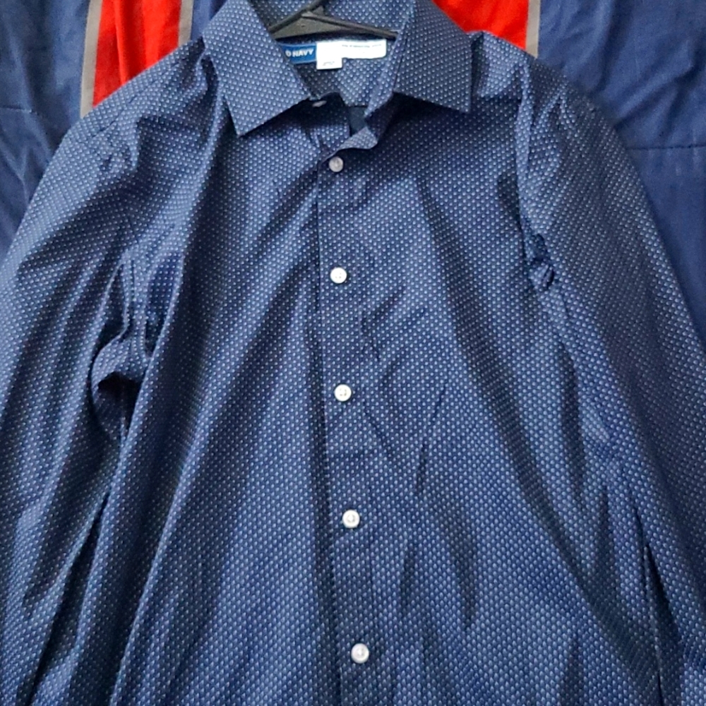 Long Sleeve Navy Blue Shirt With White Blye Dots